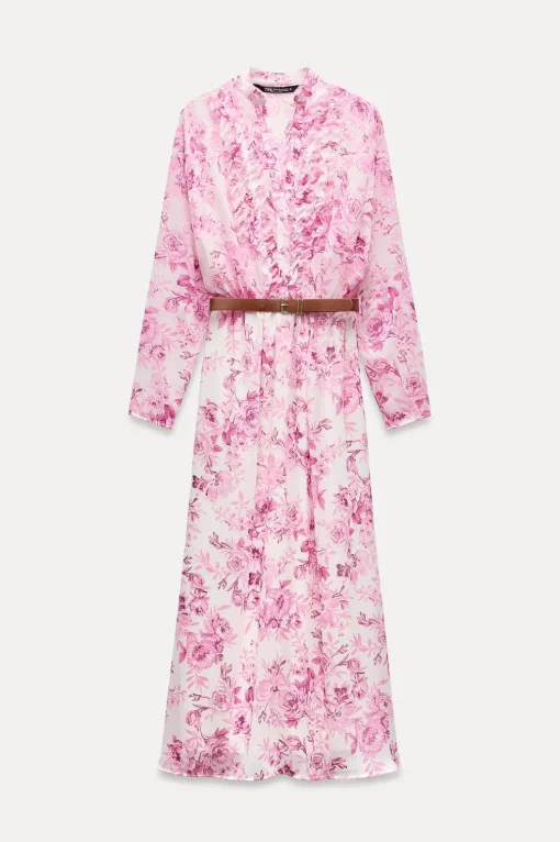 VESTIDO ESTAMPADO VOLANTES CINTURÓN