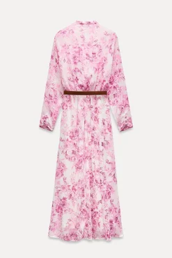VESTIDO ESTAMPADO VOLANTES CINTURÓN