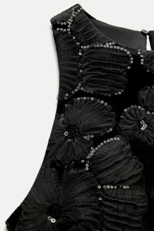 VESTIDO ESTRUCTURA FLOR LENTEJUELAS