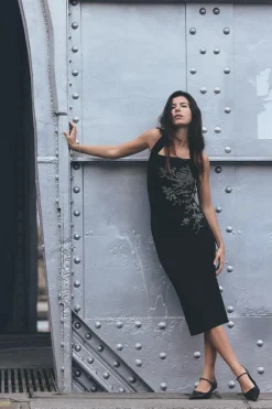 VESTIDO HALTER BRILLOS PUNTO STRETCH