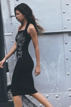 VESTIDO HALTER BRILLOS PUNTO STRETCH