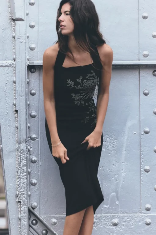 VESTIDO HALTER BRILLOS PUNTO STRETCH
