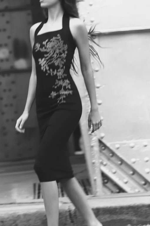 VESTIDO HALTER BRILLOS PUNTO STRETCH