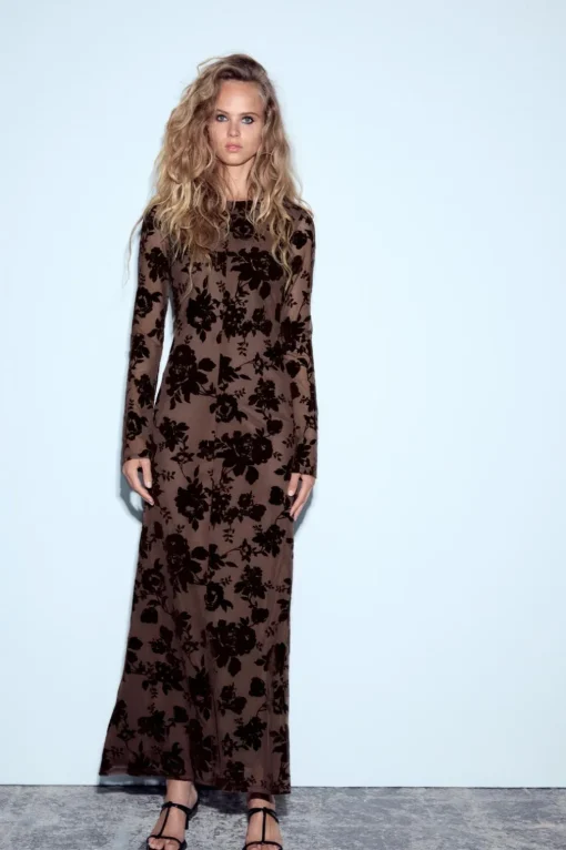 VESTIDO LARGO TUL FLOCADO