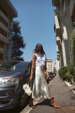 VESTIDO MIDI COMBINADO SATINADO