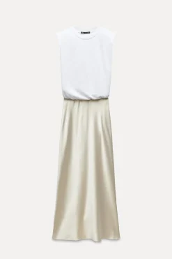 VESTIDO MIDI COMBINADO SATINADO