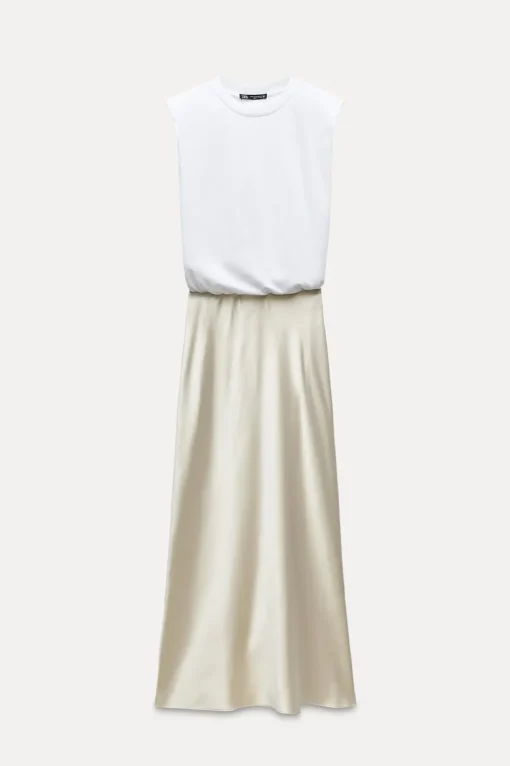VESTIDO MIDI COMBINADO SATINADO