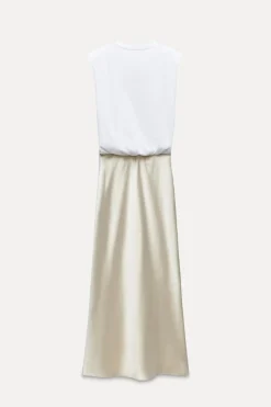 VESTIDO MIDI COMBINADO SATINADO