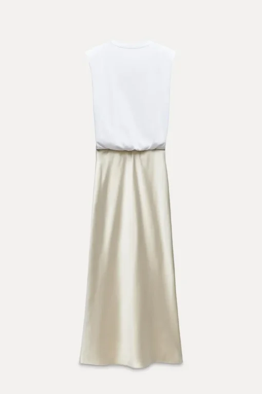 VESTIDO MIDI COMBINADO SATINADO