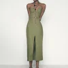 VESTIDO MIDI CORSETERO CON LINO