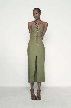 VESTIDO MIDI CORSETERO CON LINO