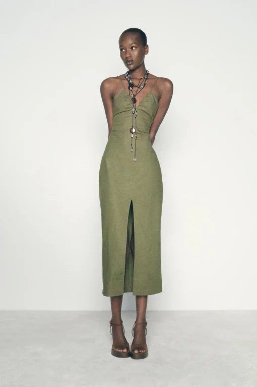 VESTIDO MIDI CORSETERO CON LINO