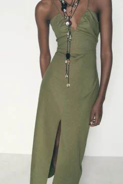 VESTIDO MIDI CORSETERO CON LINO