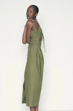 VESTIDO MIDI CORSETERO CON LINO