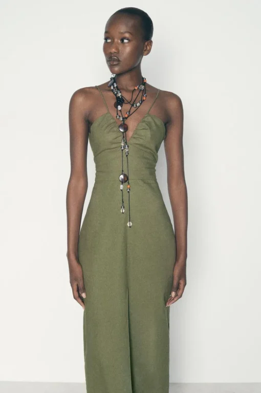VESTIDO MIDI CORSETERO CON LINO