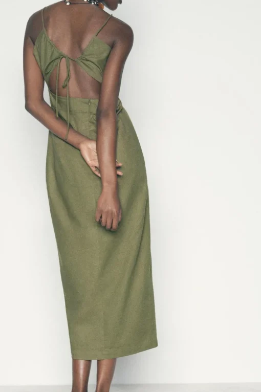 VESTIDO MIDI CORSETERO CON LINO