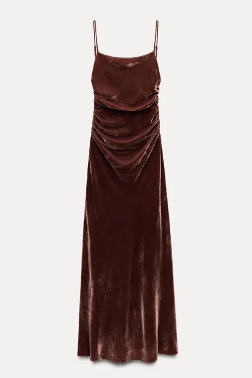 VESTIDO MIDI DRAPEADO TIRANTES TERCIOPELO