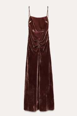 VESTIDO MIDI DRAPEADO TIRANTES TERCIOPELO
