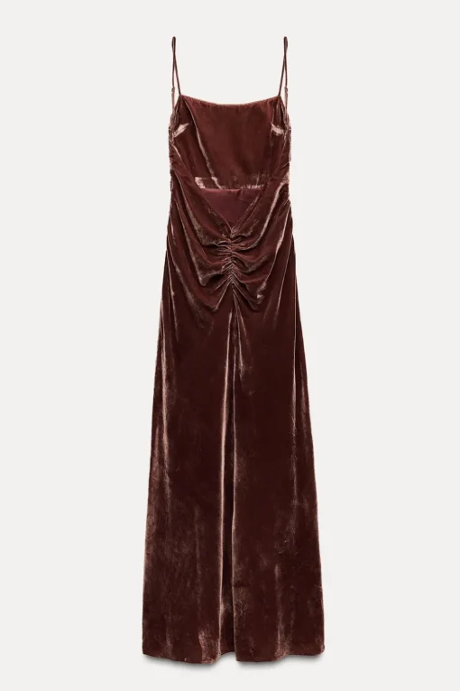 VESTIDO MIDI DRAPEADO TIRANTES TERCIOPELO