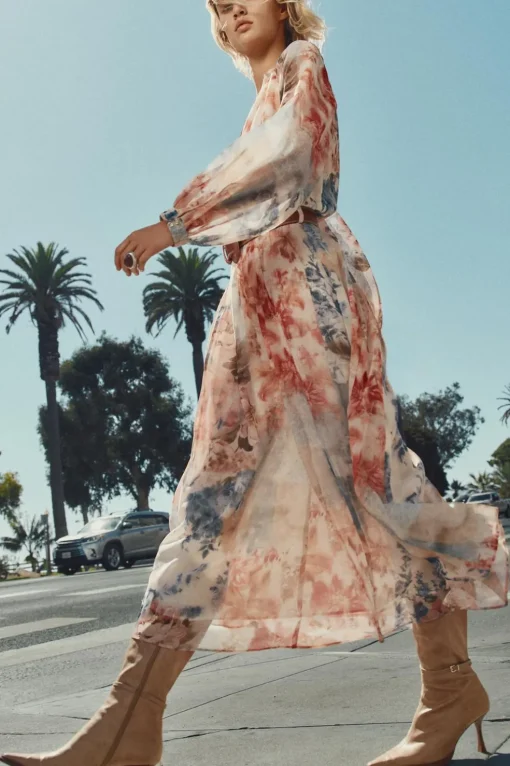 VESTIDO MIDI ESTAMPADO FLORAL CINTURÓN