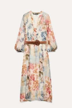 VESTIDO MIDI ESTAMPADO FLORAL CINTURÓN