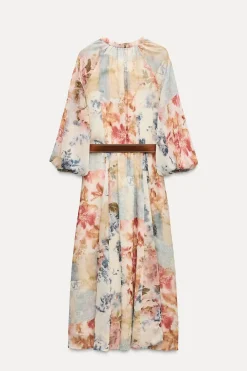 VESTIDO MIDI ESTAMPADO FLORAL CINTURÓN