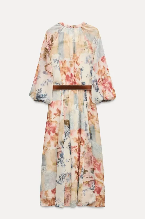 VESTIDO MIDI ESTAMPADO FLORAL CINTURÓN