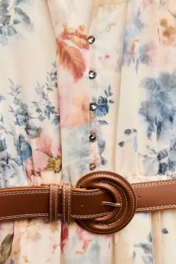VESTIDO MIDI ESTAMPADO FLORAL CINTURÓN
