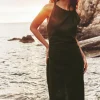 VESTIDO MIDI MANGA ENROSCADA CON LINO