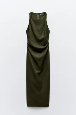 VESTIDO MIDI MANGA ENROSCADA CON LINO
