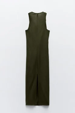 VESTIDO MIDI MANGA ENROSCADA CON LINO