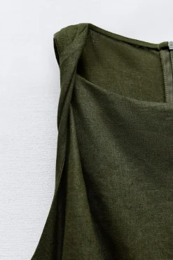 VESTIDO MIDI MANGA ENROSCADA CON LINO
