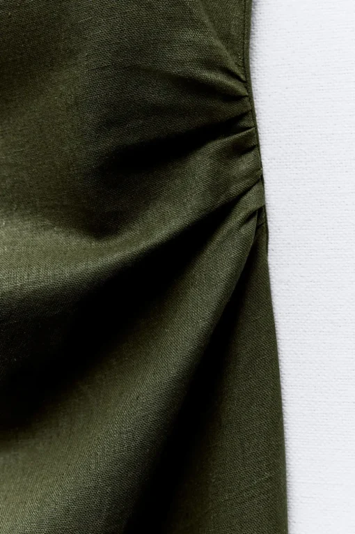 VESTIDO MIDI MANGA ENROSCADA CON LINO