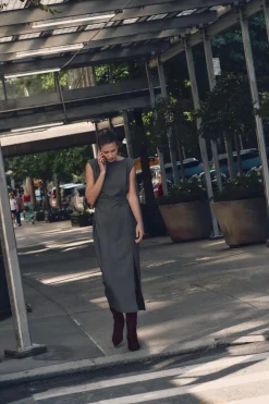 VESTIDO MIDI PLIEGUES CINTURA