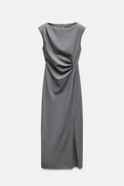 VESTIDO MIDI PLIEGUES CINTURA