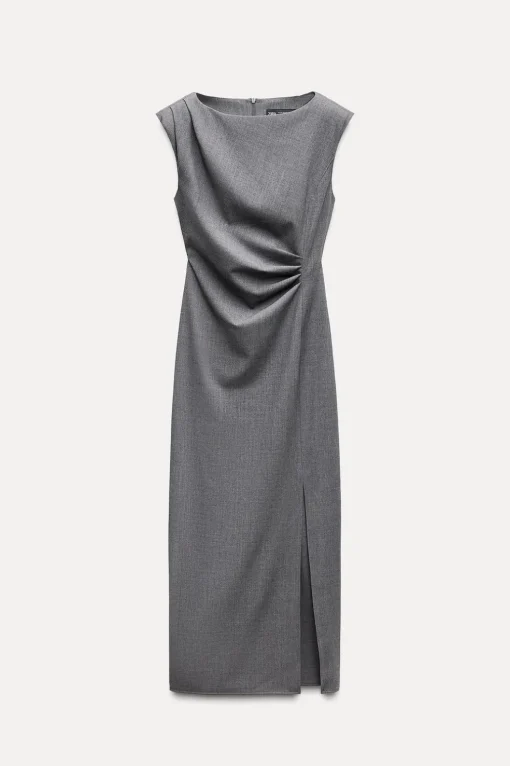 VESTIDO MIDI PLIEGUES CINTURA