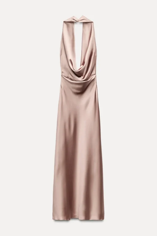 VESTIDO MIDI SATINADO ESPALDA DESCUBIERTA