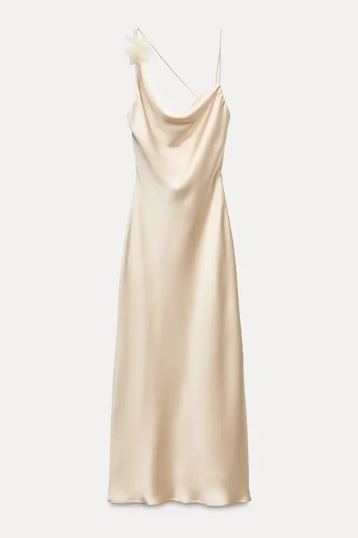 VESTIDO MIDI SATINADO FLOR