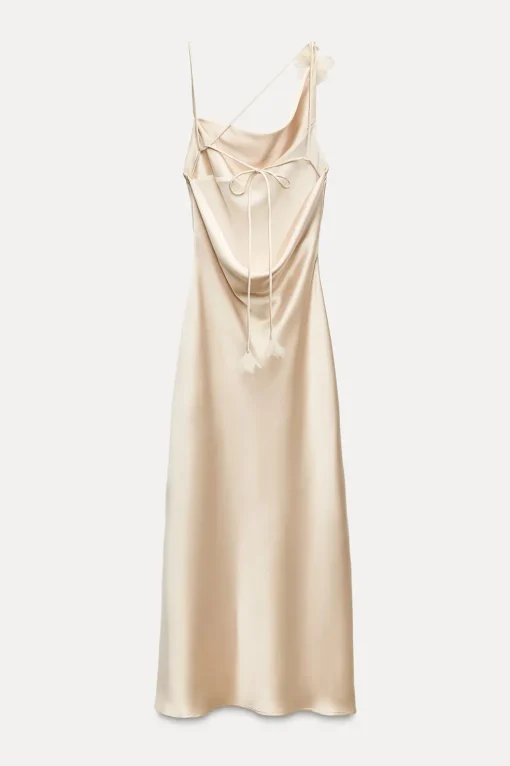 VESTIDO MIDI SATINADO FLOR