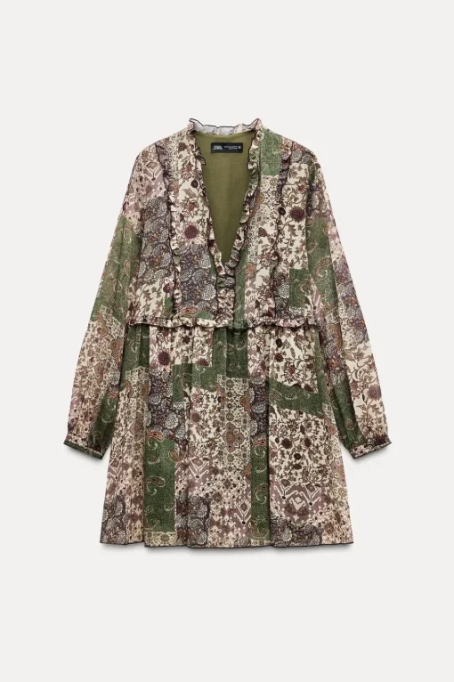 VESTIDO MINI ESTAMPADO VOLANTES