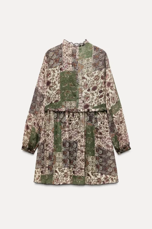 VESTIDO MINI ESTAMPADO VOLANTES