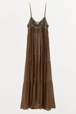 VESTIDO PLISADO ENCAJE ABALORIOS
