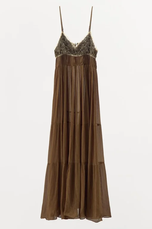 VESTIDO PLISADO ENCAJE ABALORIOS