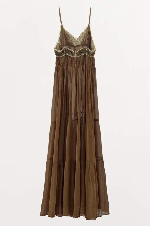 VESTIDO PLISADO ENCAJE ABALORIOS