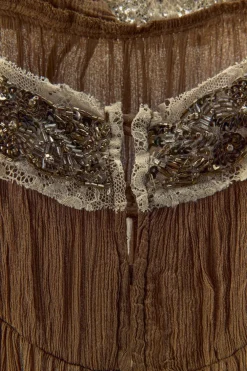 VESTIDO PLISADO ENCAJE ABALORIOS