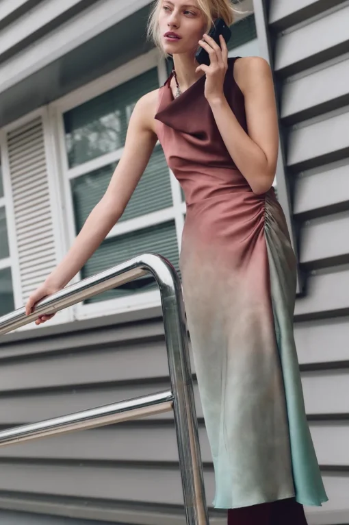 VESTIDO SATINADO MIDI TIE DYE