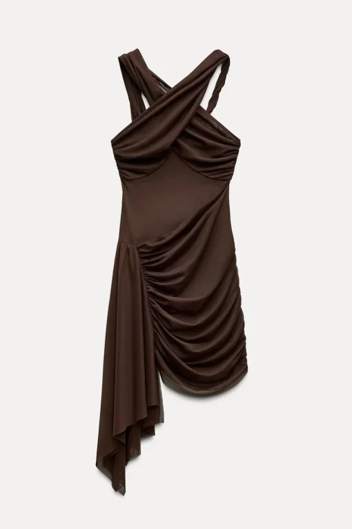 VESTIDO TUL DRAPEADO ASIMÉTRICO