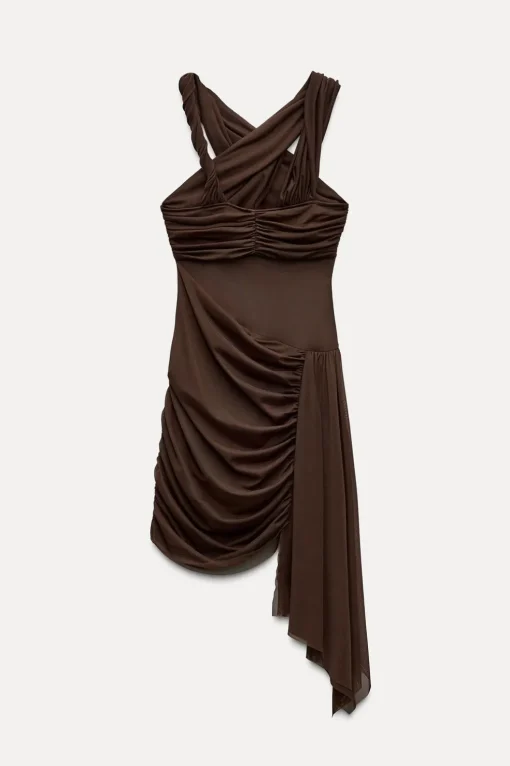 VESTIDO TUL DRAPEADO ASIMÉTRICO