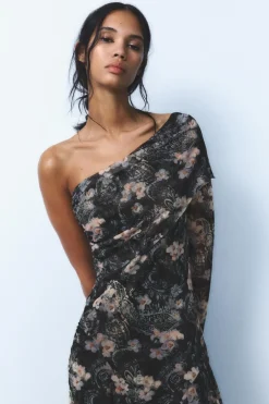 VESTIDO TUL ESTAMPADO ASIMÉTRICO